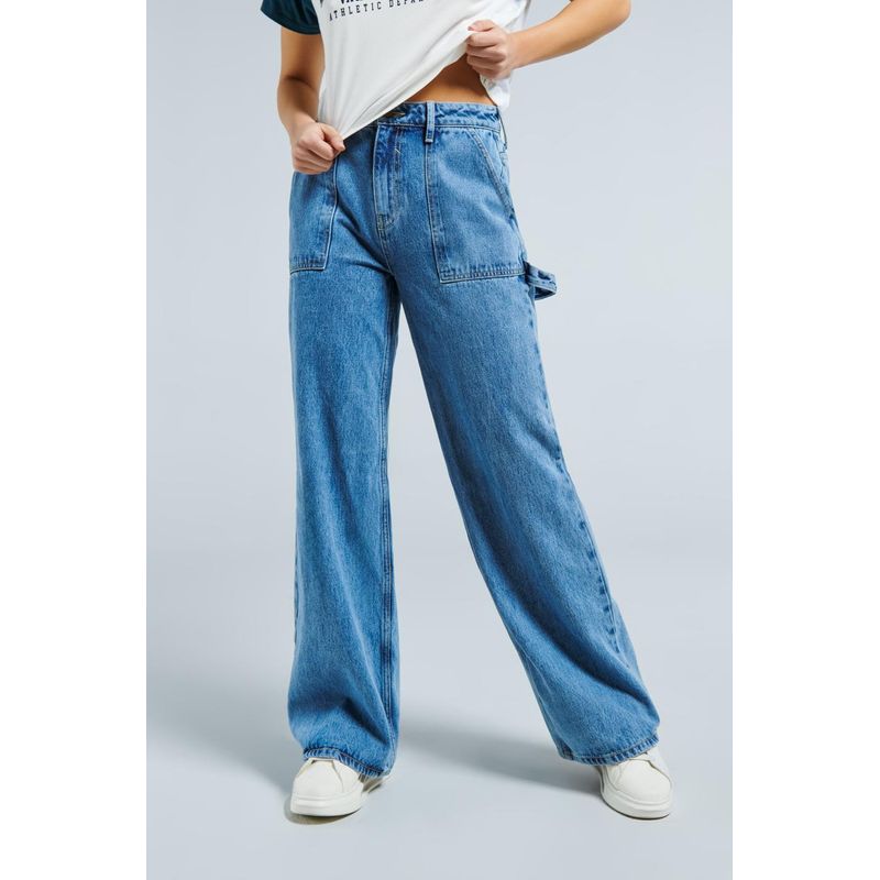 KOAJ - KOAJ Jean bota ancha azul oscuro con tiro alto y bolsillos de  MUJER