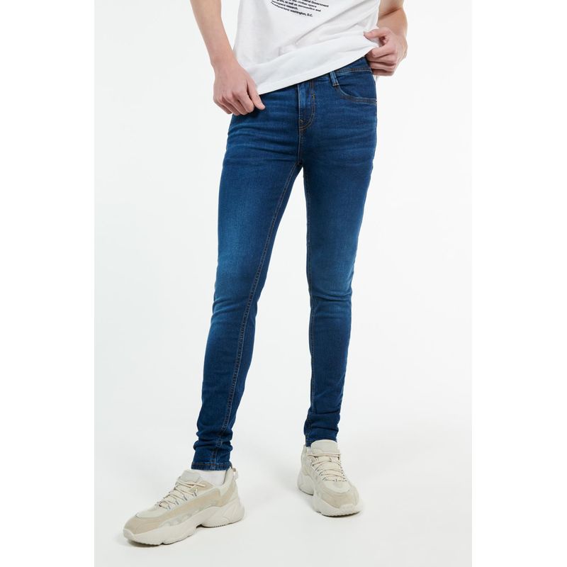 KOAJ - KOAJ Jean súper skinny azul oscuro tiro bajo con costuras amar HOMBRE