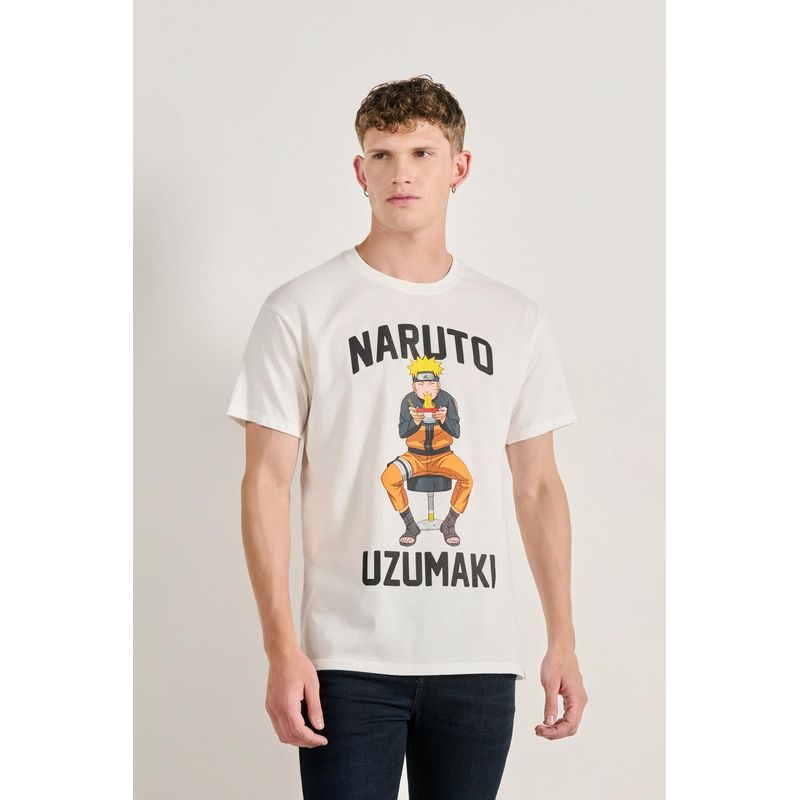 KOAJ - KOAJ Camiseta crema clara cuello redondo con diseño de Naruto HOMBRE