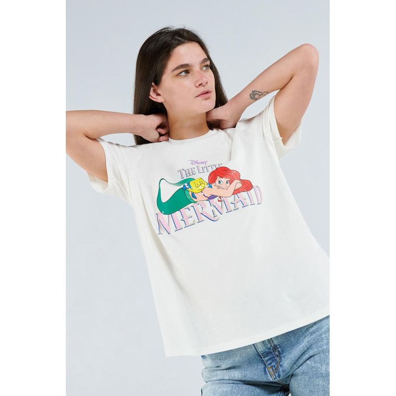 KOAJ - KOAJ Camiseta unicolor con diseÃ±o de La Sirenita, cuello re MUJER