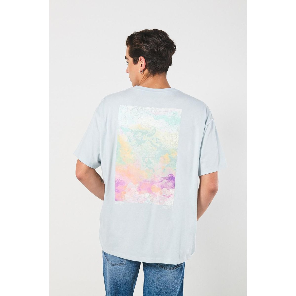 KOAJ - KOAJ Camiseta azul manga corta oversize con paisaje artísti Hombre