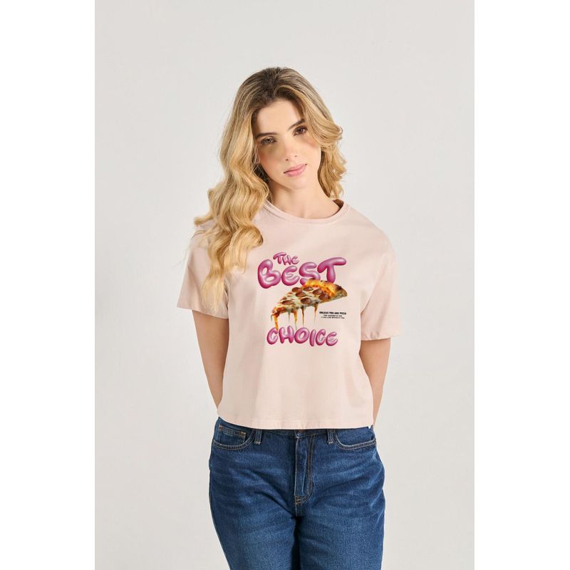 KOAJ - KOAJ Camiseta crop top manga corta con estamapado de pizza MUJER