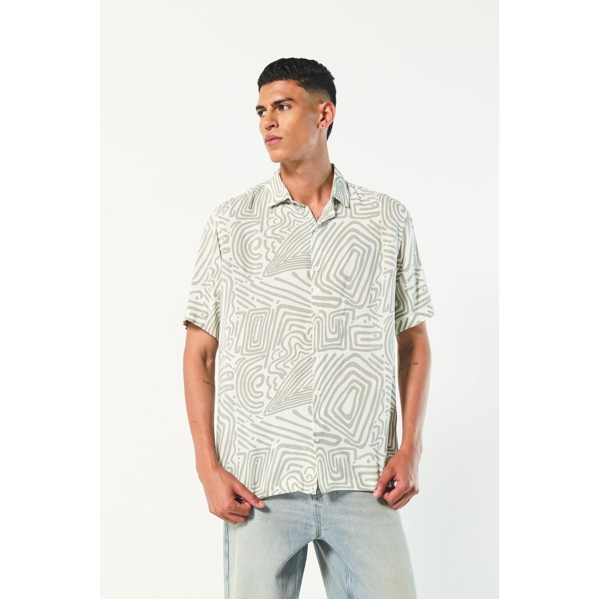 KOAJ - KOAJ Camisa estampada unicolor manga corta con cuello sport Hombre