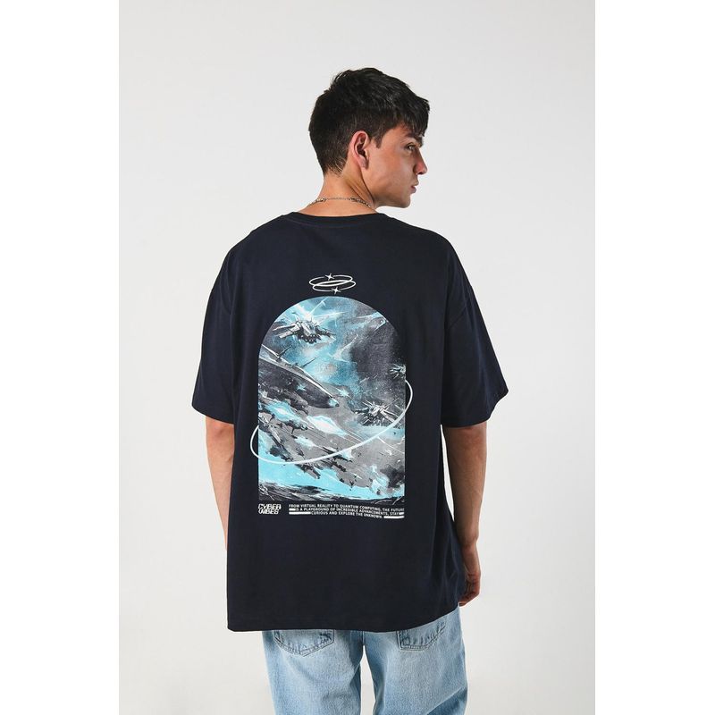 KOAJ - KOAJ Camiseta azul oversize con diseños futuristas y manga cor HOMBRE