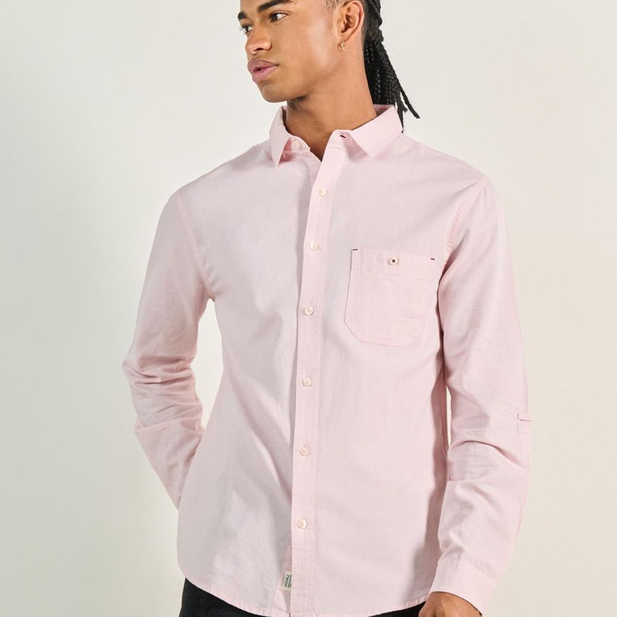 KOAJ - KOAJ Camisa manga larga unicolor con bolsillo cuadrado en fr Hombre