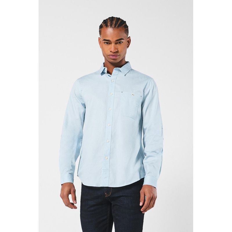 KOAJ - KOAJ Camisa unicolor con manga larga y bolsillo cuadrado HOMBRE