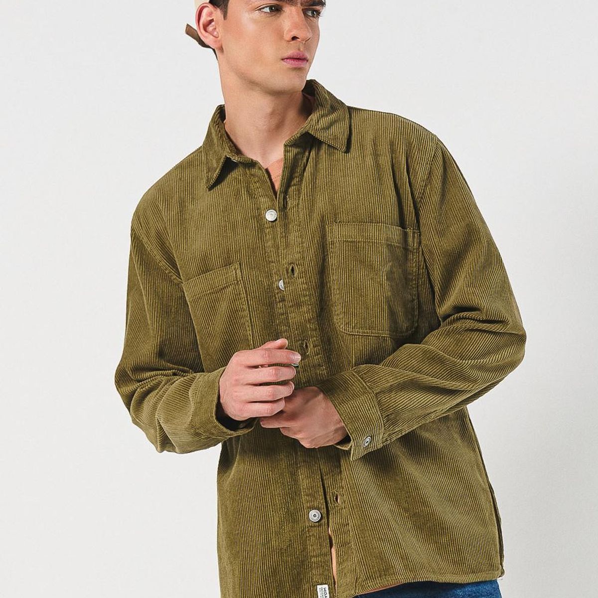 KOAJ - KOAJ Sobrecamisa en pana unicolor con bolsillos en frente Hombre