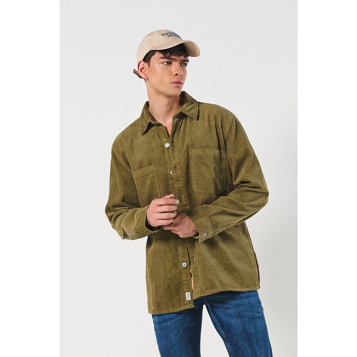 KOAJ - KOAJ Sobrecamisa en pana unicolor con bolsillos en frente Hombre