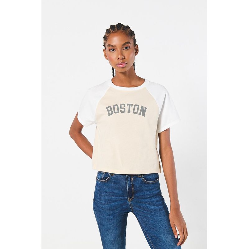 KOAJ - KOAJ Camiseta college kaki con manga ranglan corta en contrast MUJER