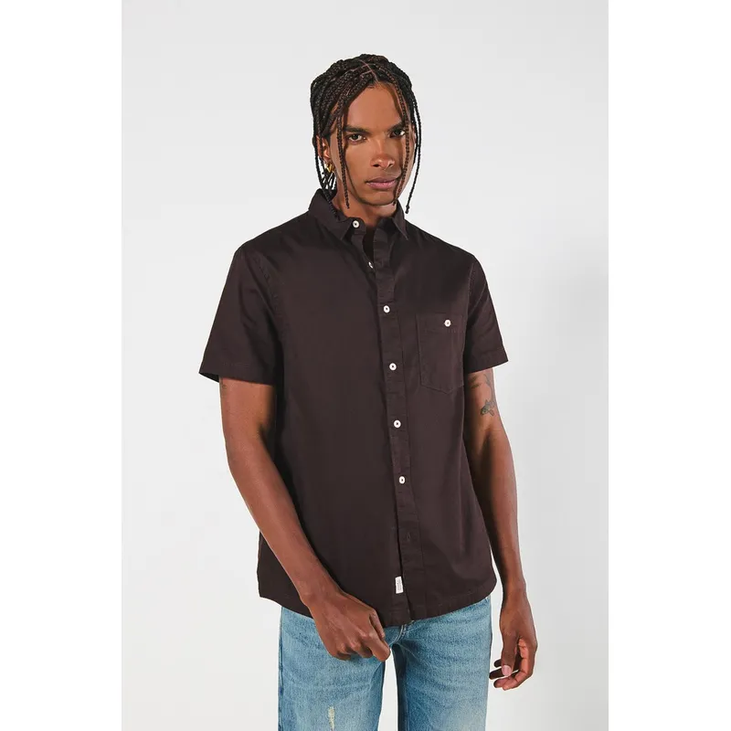 KOAJ - KOAJ Camisa en algodón unicolor con cuello sport y manga cor Hombre
