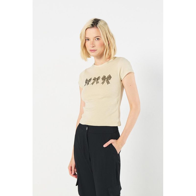 KOAJ - KOAJ Camiseta manga corta estampada en rib, silueta ajustada Mujer