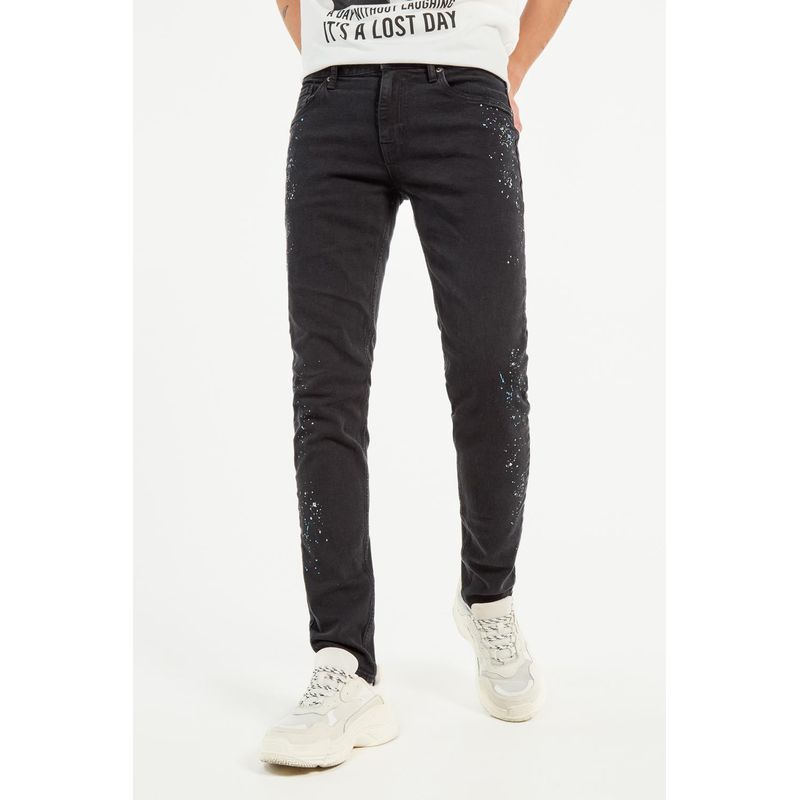 KOAJ - KOAJ Jean negro tipo skinny con diseños de manchas estampadas  HOMBRE