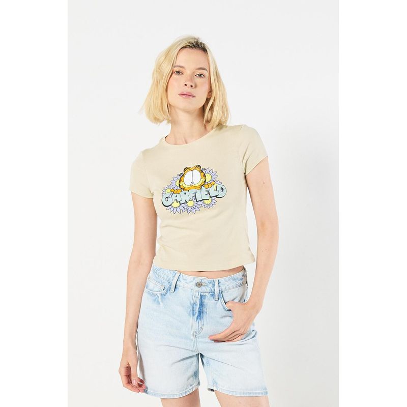KOAJ - KOAJ Camiseta manga corta en rib con estampado en frente de Mo MUJER
