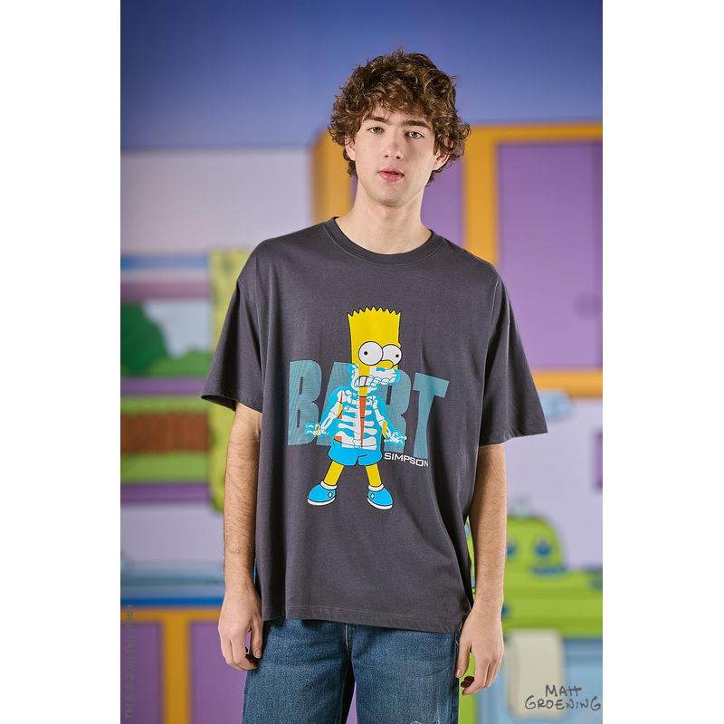 KOAJ - KOAJ Camiseta oversize gris manga corta con diseño de Los Simp HOMBRE