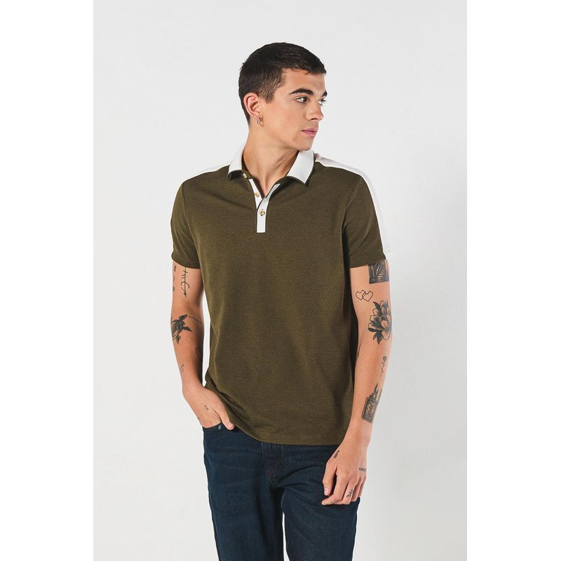 KOAJ - KOAJ Camiseta polo verde oscura con contrastes blancos Hombre