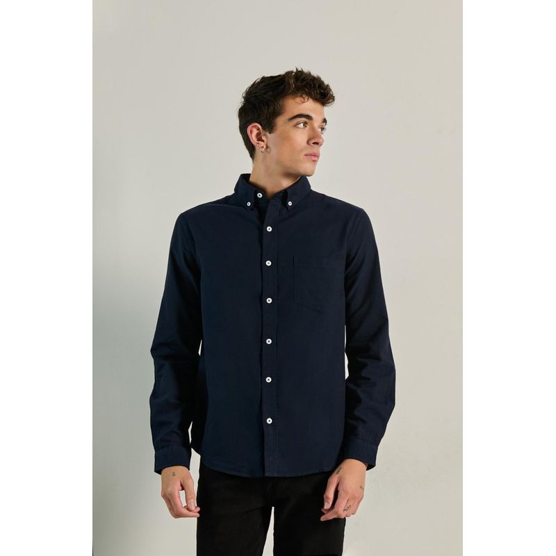 KOAJ Camisa unicolor con cuello button down y manga larga Hombre