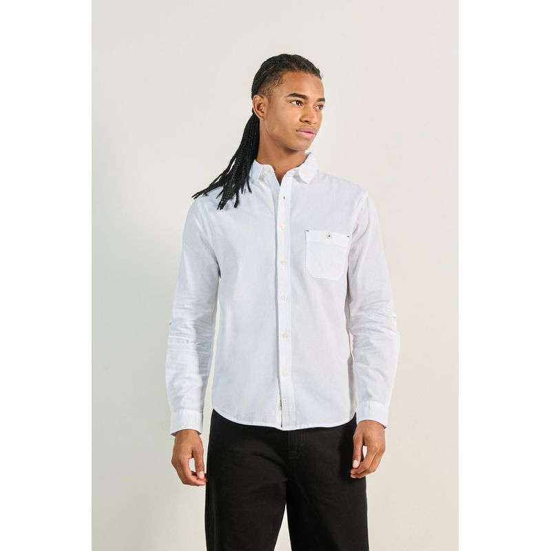KOAJ - KOAJ Camisa manga larga unicolor con bolsillo cuadrado en fren HOMBRE