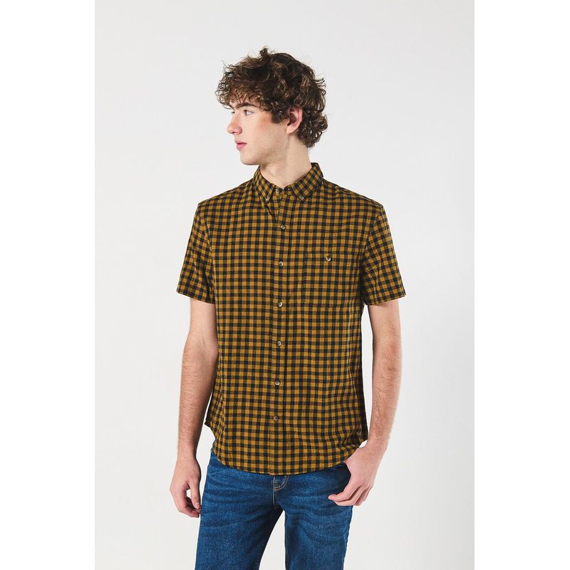 KOAJ - KOAJ Camisa cuello button down con manga corta a cuadros HOMBRE