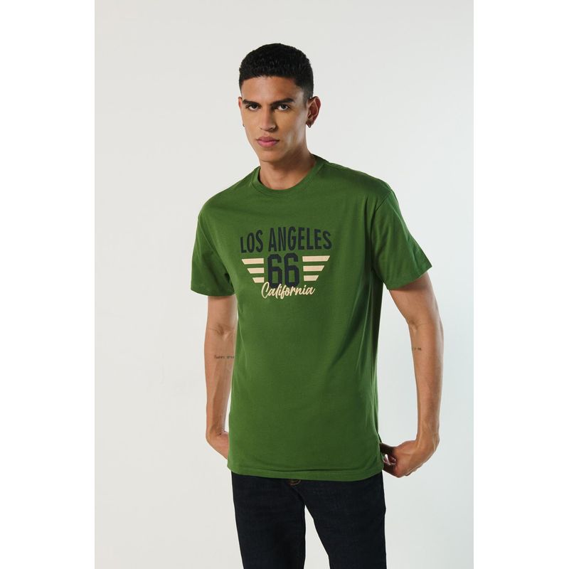 KOAJ - KOAJ Camiseta verde oscura manga corta con diseño college HOMBRE