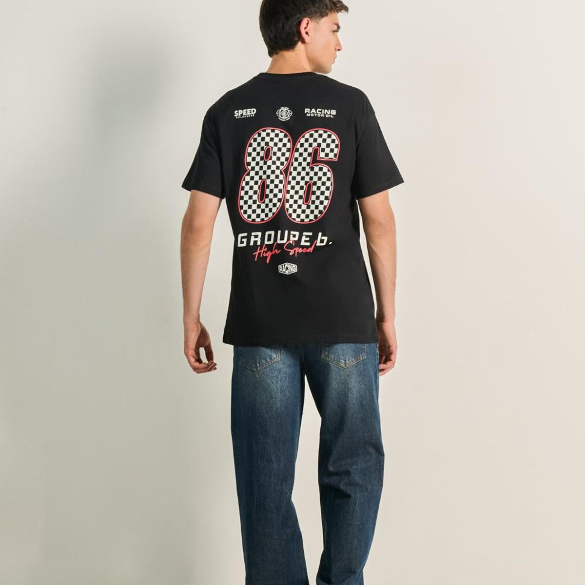 KOAJ - KOAJ Camiseta unicolor manga corta con diseño racer en espal Hombre