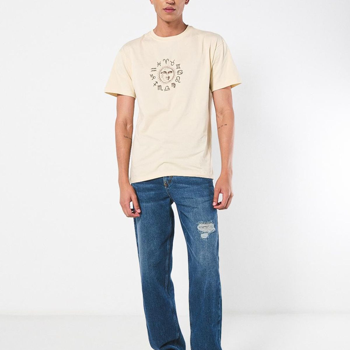 KOAJ - KOAJ Camiseta manga corta unicolor con estampado en frente y Hombre