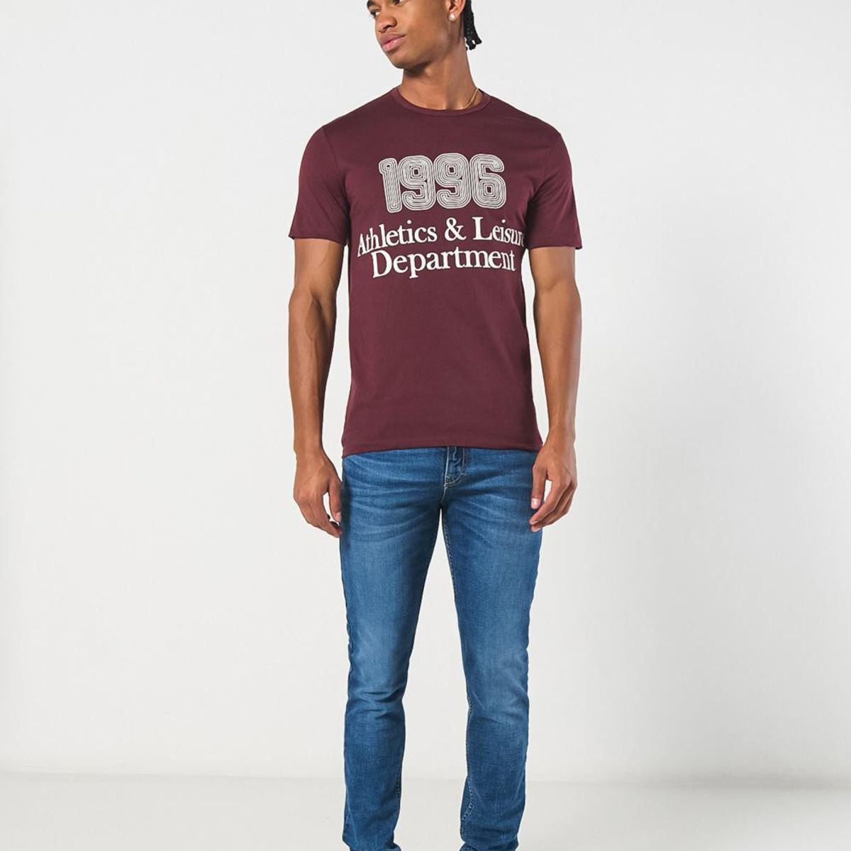 KOAJ - KOAJ Camiseta roja oscura cuello redondo con estampado colle Hombre