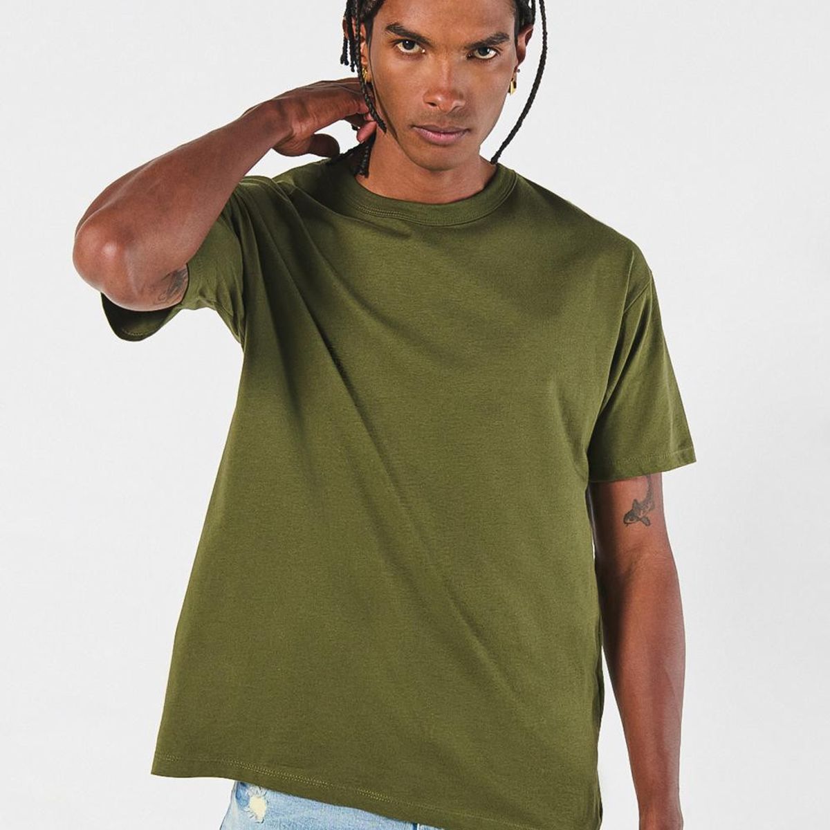 KOAJ - KOAJ Camiseta verde oscura con manga corta y hombro rodado Hombre