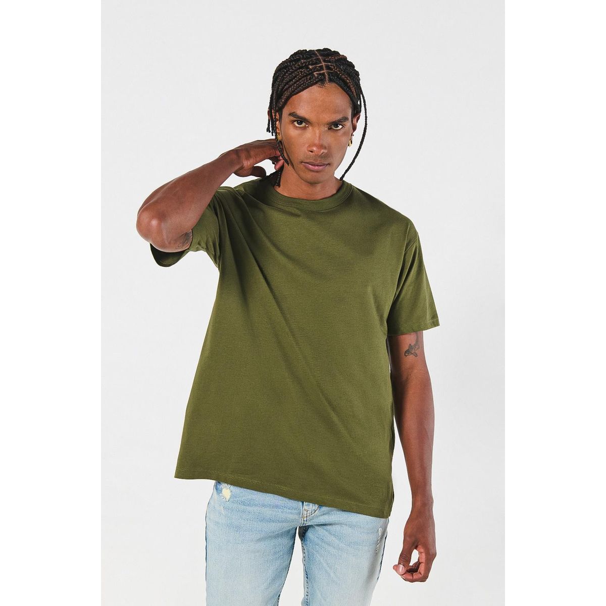 KOAJ - KOAJ Camiseta verde oscura con manga corta y hombro rodado Hombre