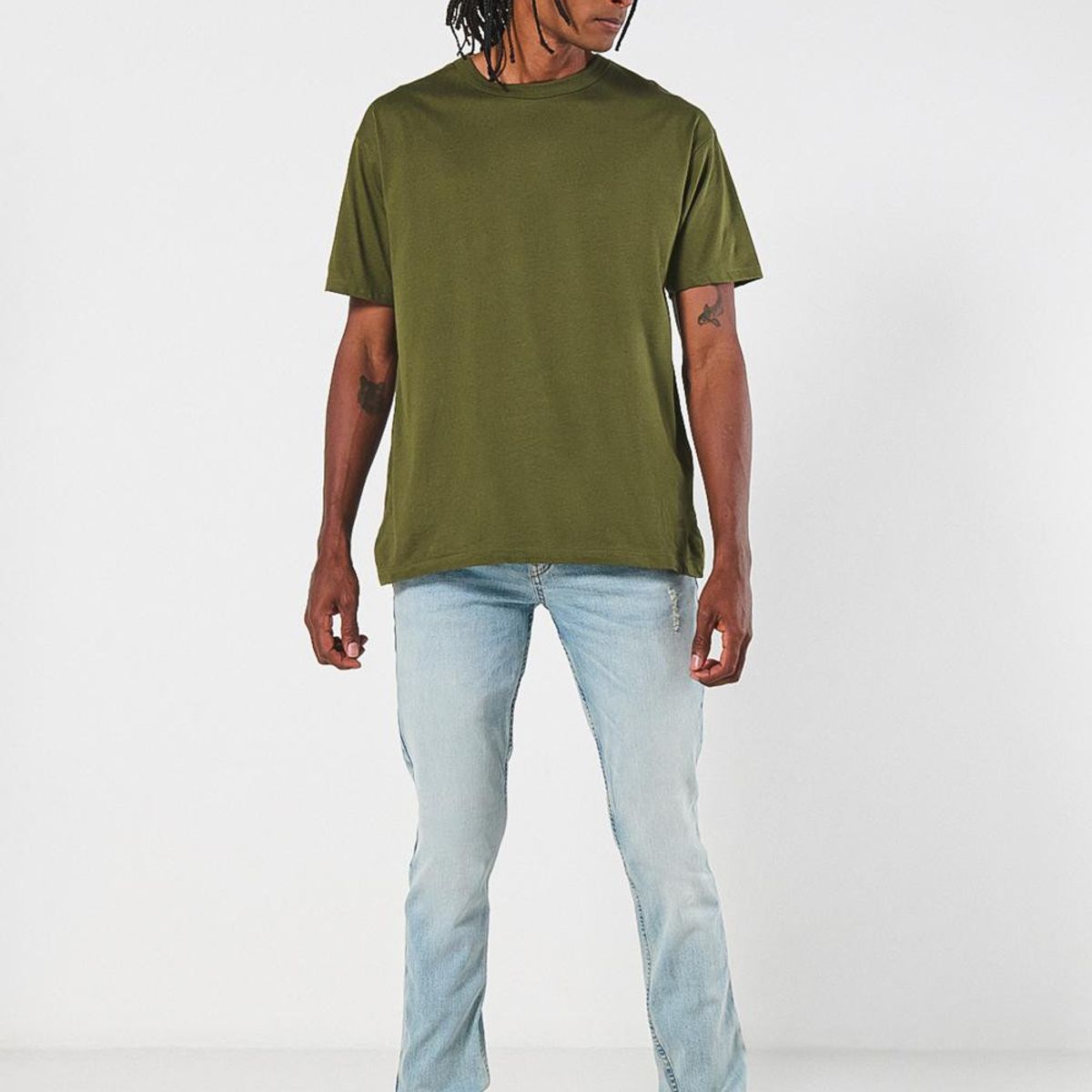 KOAJ - KOAJ Camiseta verde oscura con manga corta y hombro rodado Hombre