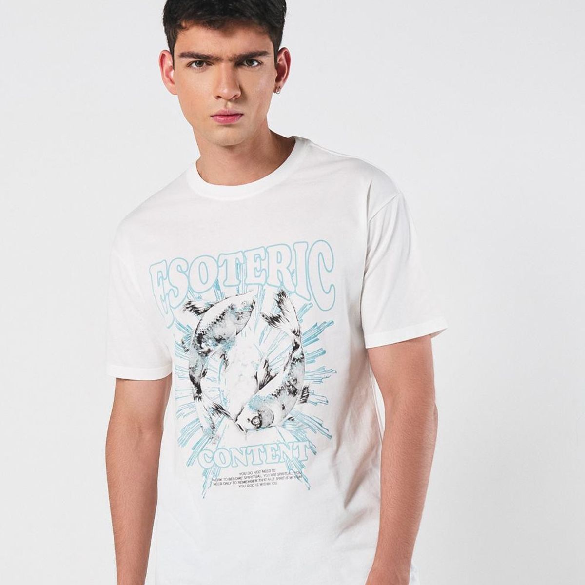 KOAJ - KOAJ Camiseta manga corta crema con estampado esotérico Hombre