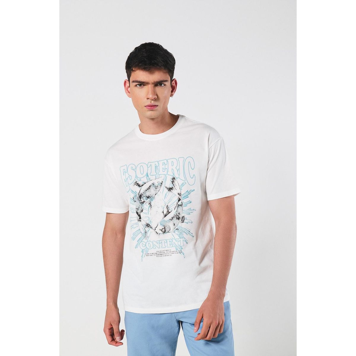 KOAJ - KOAJ Camiseta manga corta crema con estampado esotérico Hombre