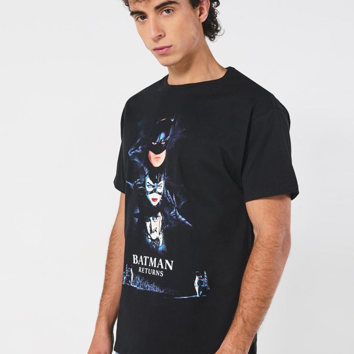 KOAJ - KOAJ Camiseta manga corta negra con diseño de Batman Hombre