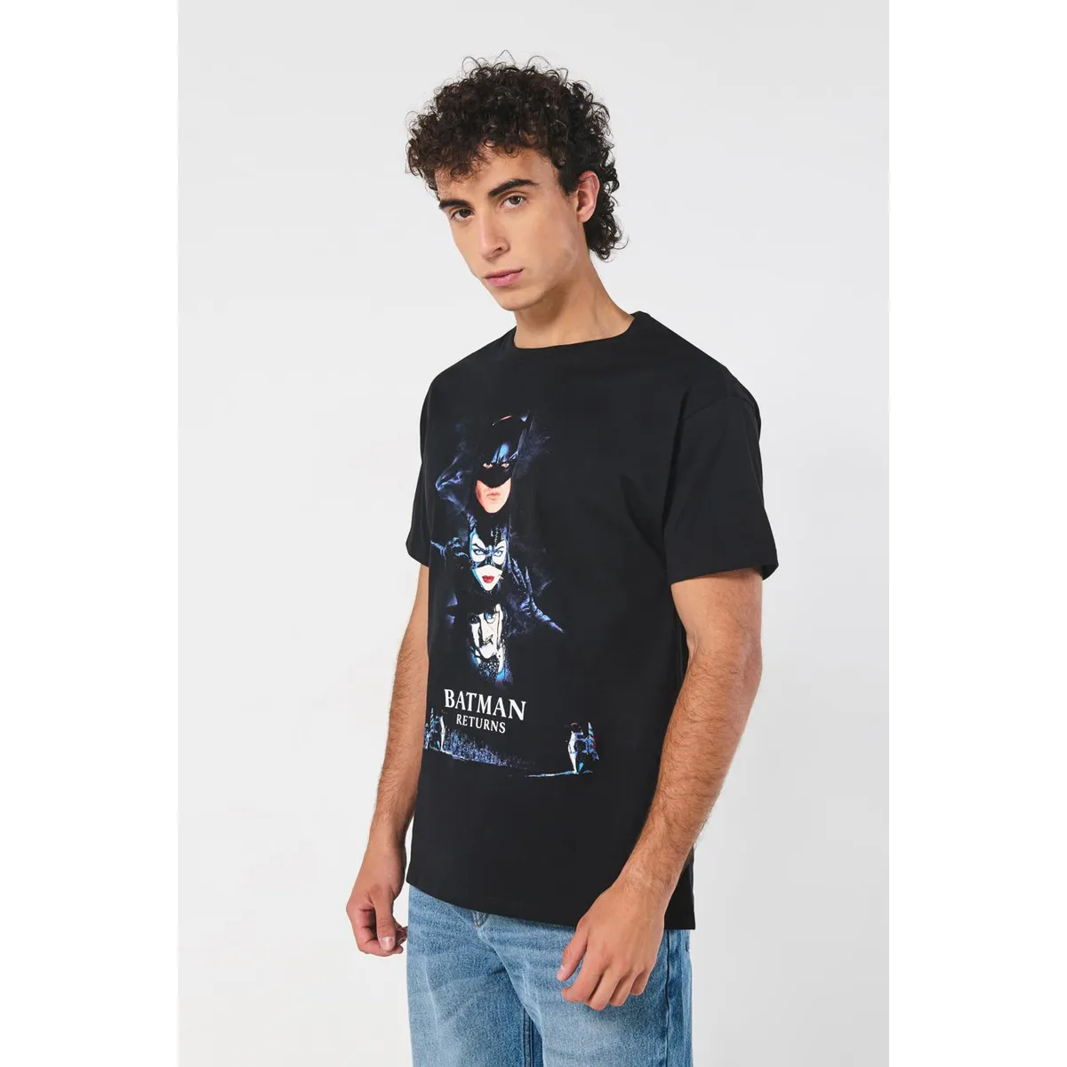 KOAJ - KOAJ Camiseta manga corta negra con diseño de Batman Hombre