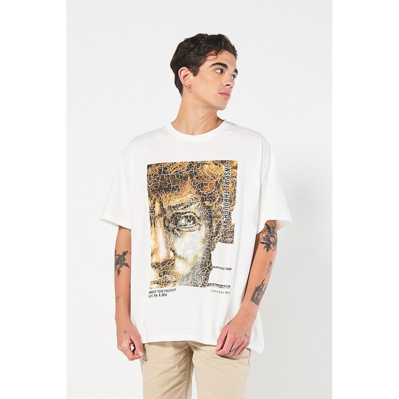 KOAJ - KOAJ Camiseta oversize crema con diseño de escultura artística HOMBRE
