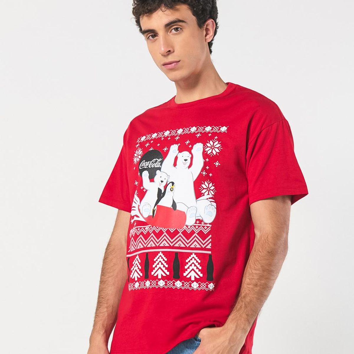 KOAJ - KOAJ Camiseta navideña de Coca-Cola roja con manga corta Hombre