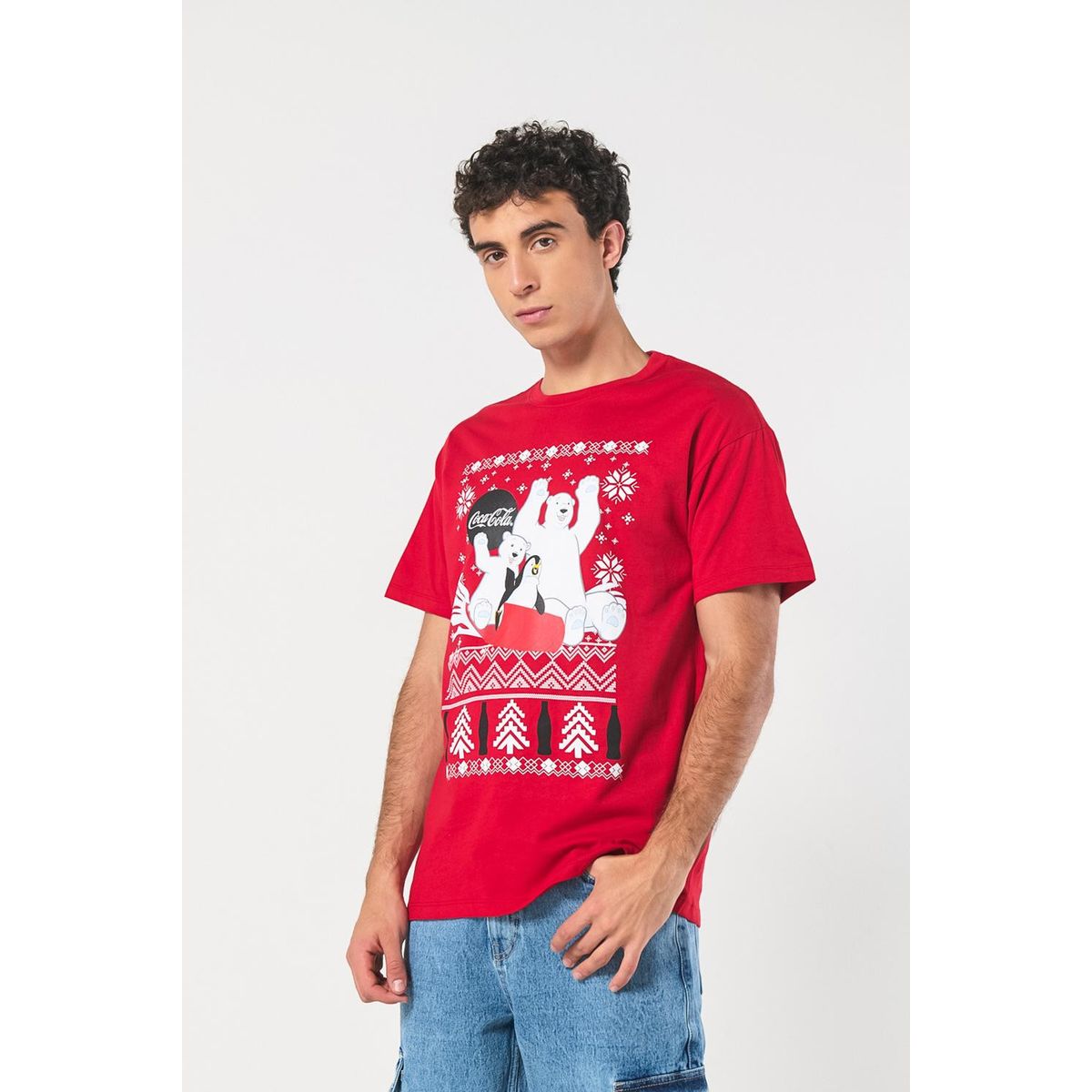 KOAJ - KOAJ Camiseta navideña de Coca-Cola roja con manga corta Hombre