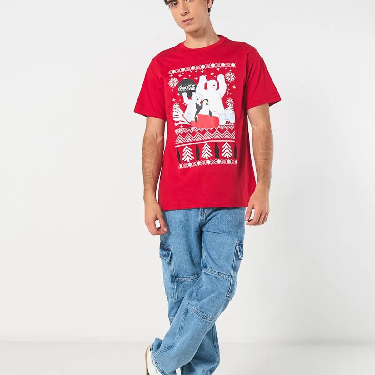 KOAJ - KOAJ Camiseta navideña de Coca-Cola roja con manga corta Hombre