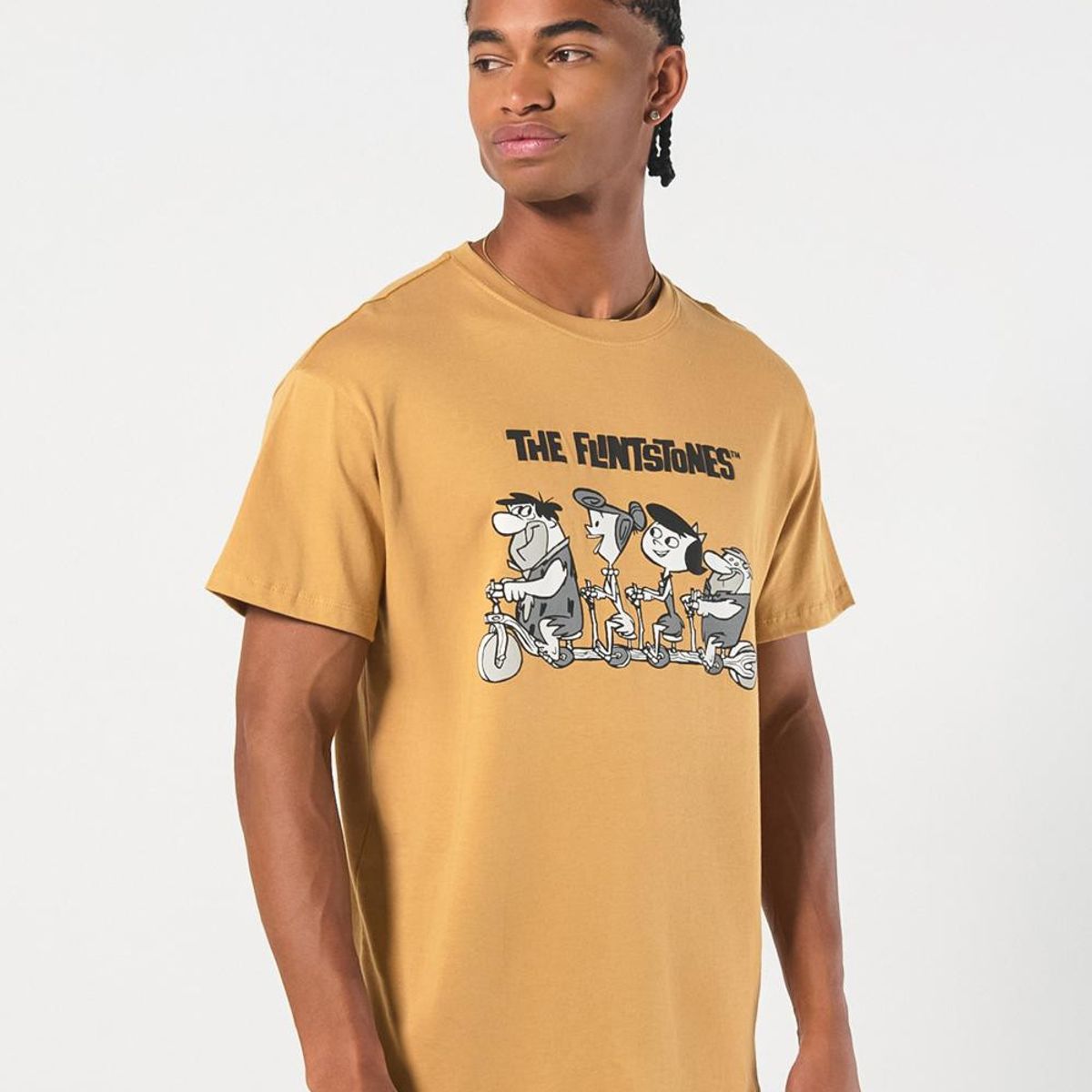 KOAJ - KOAJ Camiseta amarilla cuello redondo de Los Picapiedra Hombre