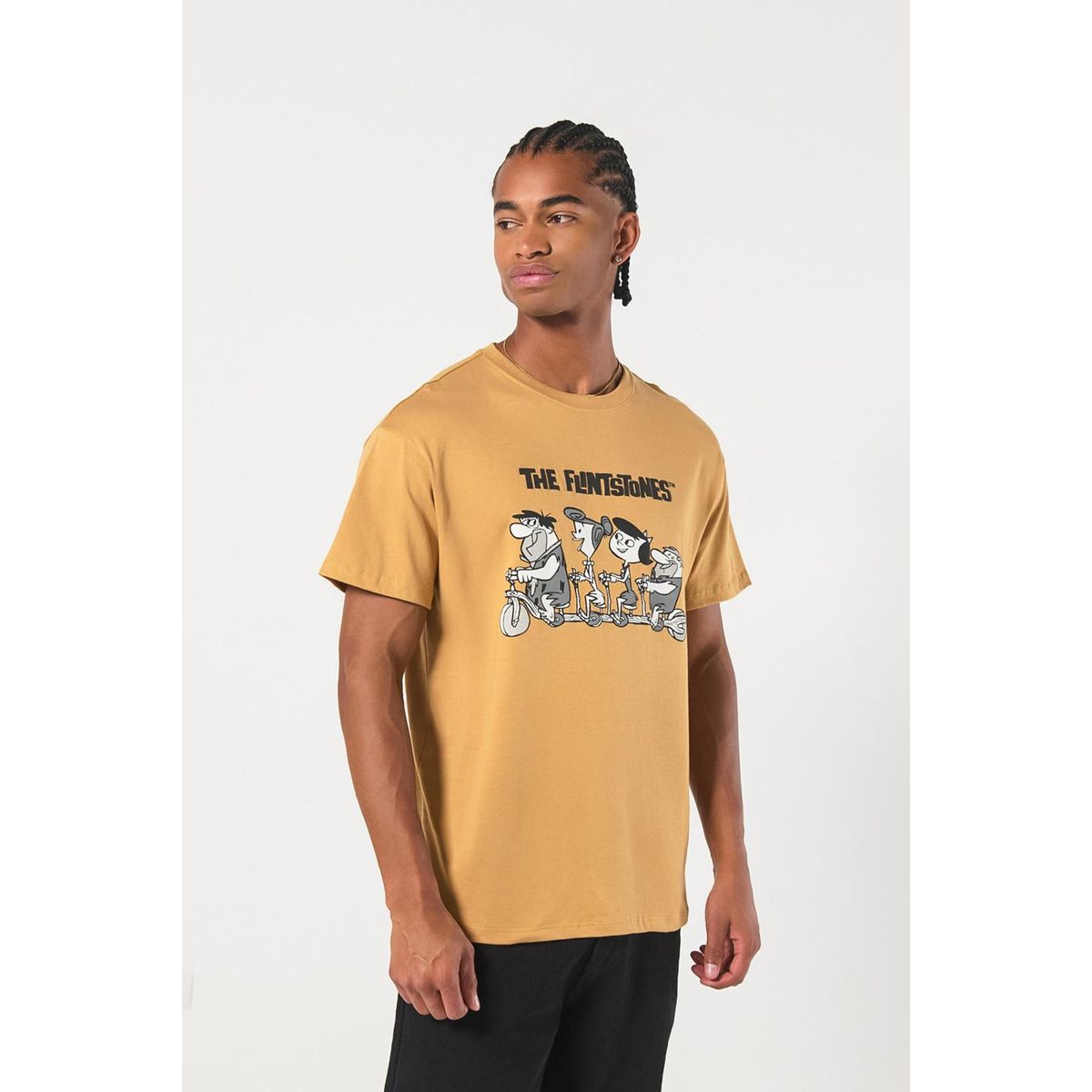 KOAJ - KOAJ Camiseta amarilla cuello redondo de Los Picapiedra Hombre