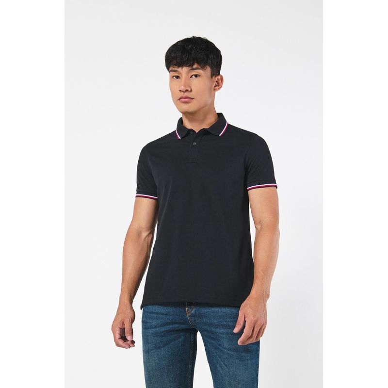 KOAJ - KOAJ Camiseta negra polo con manga corta y rayas blancas HOMBRE