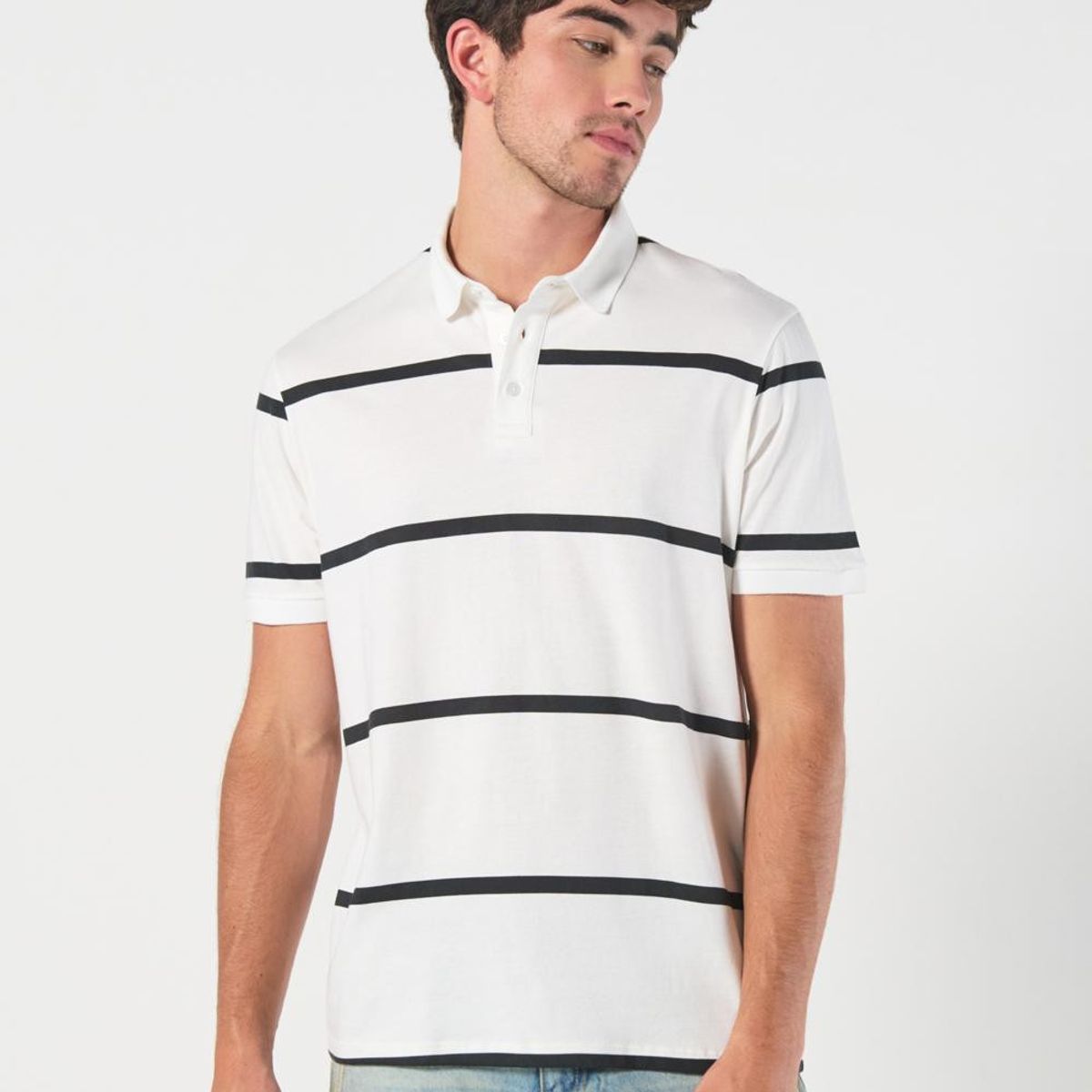 KOAJ - KOAJ Camiseta a rayas polo crema clara con manga corta Hombre