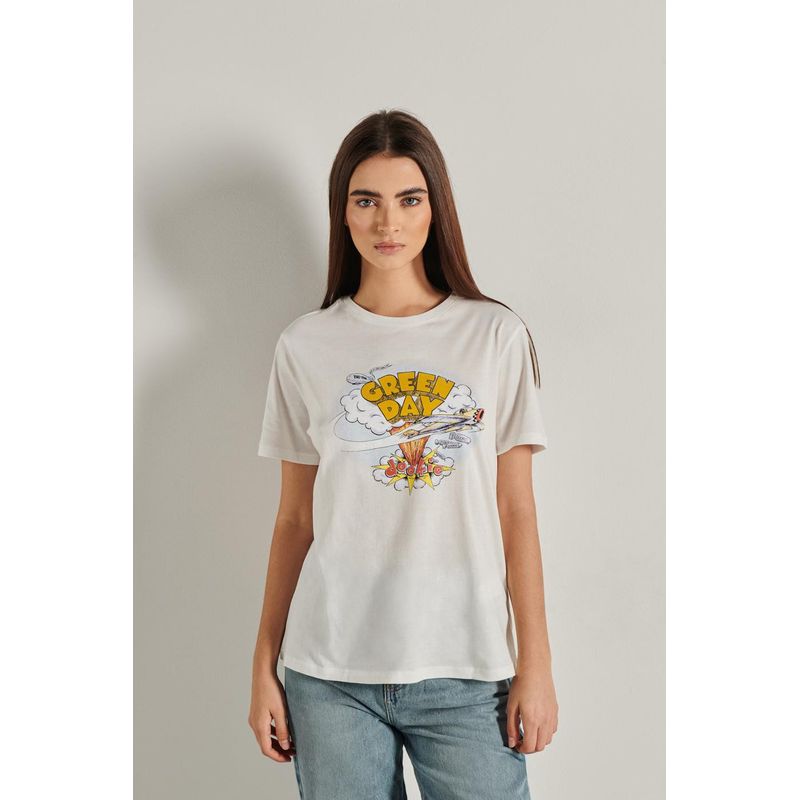 KOAJ - KOAJ Camiseta crema clara con diseño de Green Day y manga cort MUJER