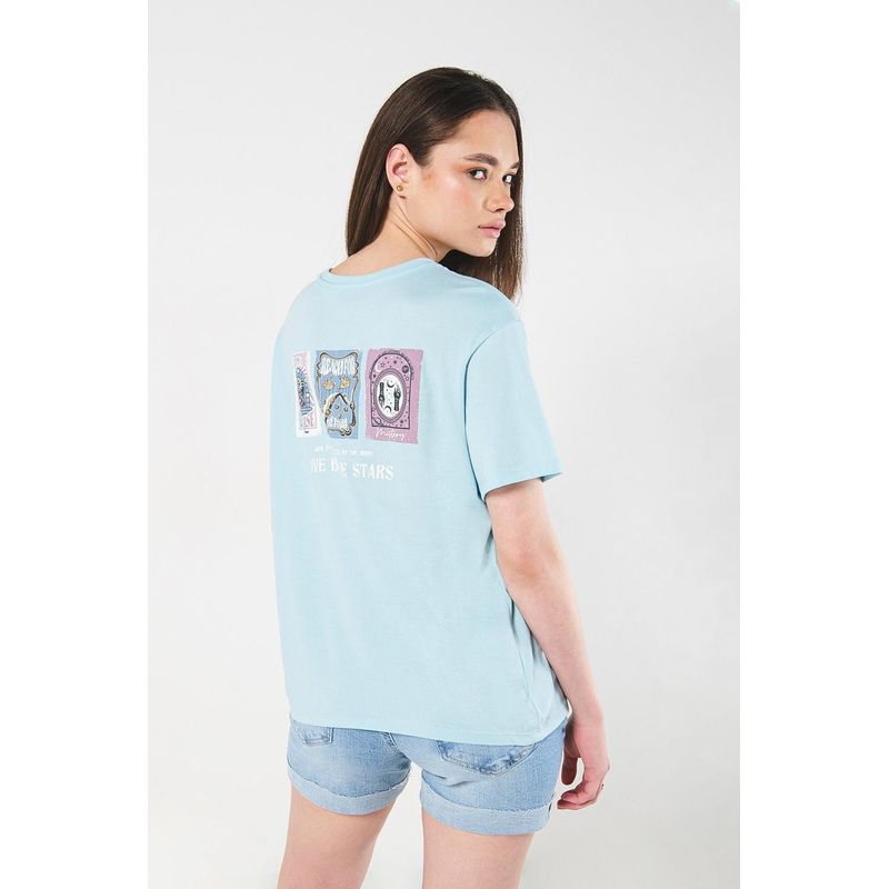 KOAJ - KOAJ Camiseta azul clara manga corta con diseños místicos MUJER