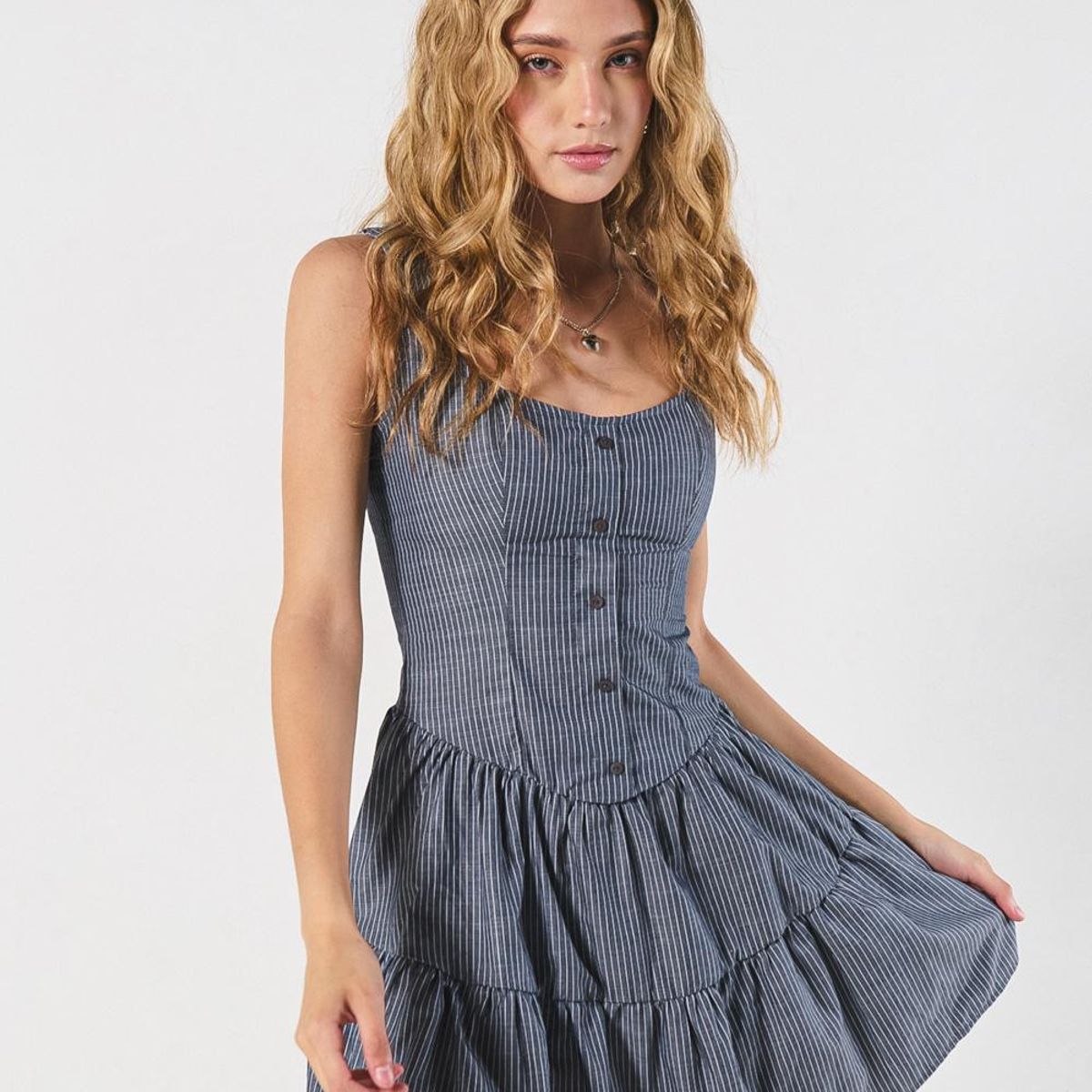 KOAJ - KOAJ Vestido corto azul intenso a rayas con manga sisa Mujer