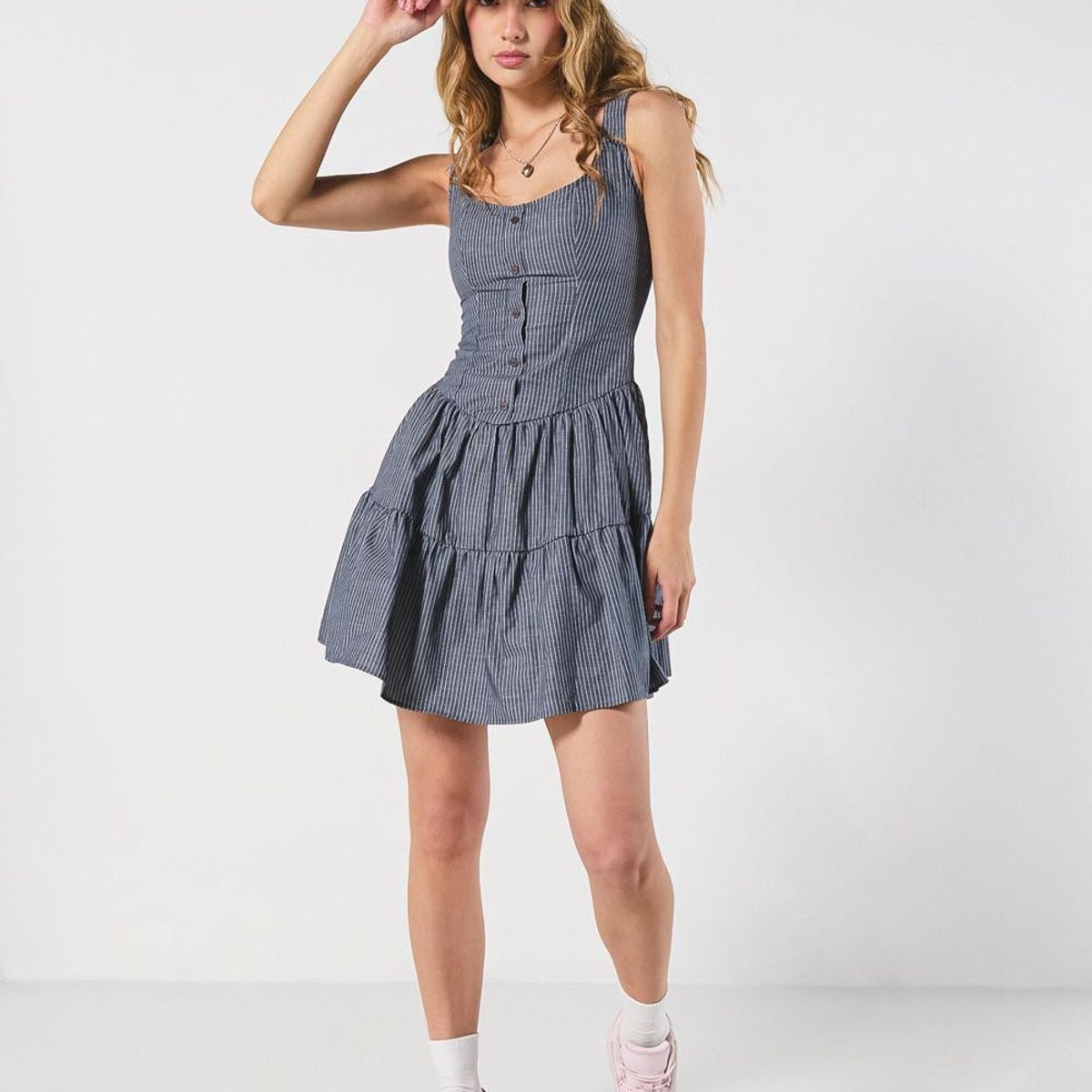 KOAJ - KOAJ Vestido corto azul intenso a rayas con manga sisa Mujer