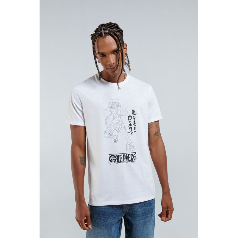 KOAJ - KOAJ Camiseta manga corta crema con diseÃ±o negro de One Pie HOMBRE