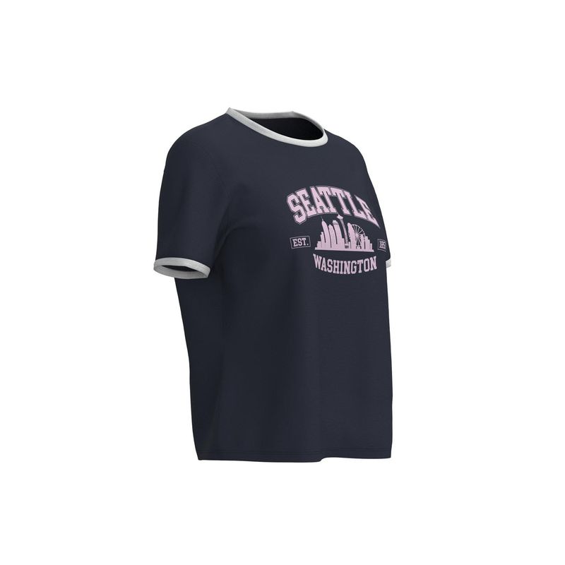 KOAJ - KOAJ Camiseta unicolor con arte college, manga corta y contr MUJER
