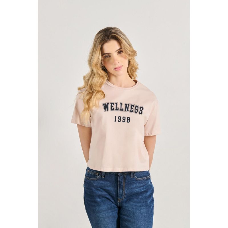 KOAJ - KOAJ Camiseta crop top manga corta con estampado de Wellness 1 MUJER