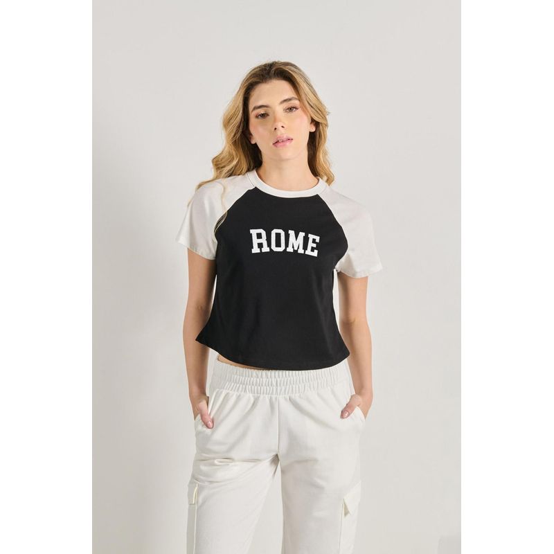 KOAJ - KOAJ Camiseta ranglan manga corta, con estampado en el frente MUJER