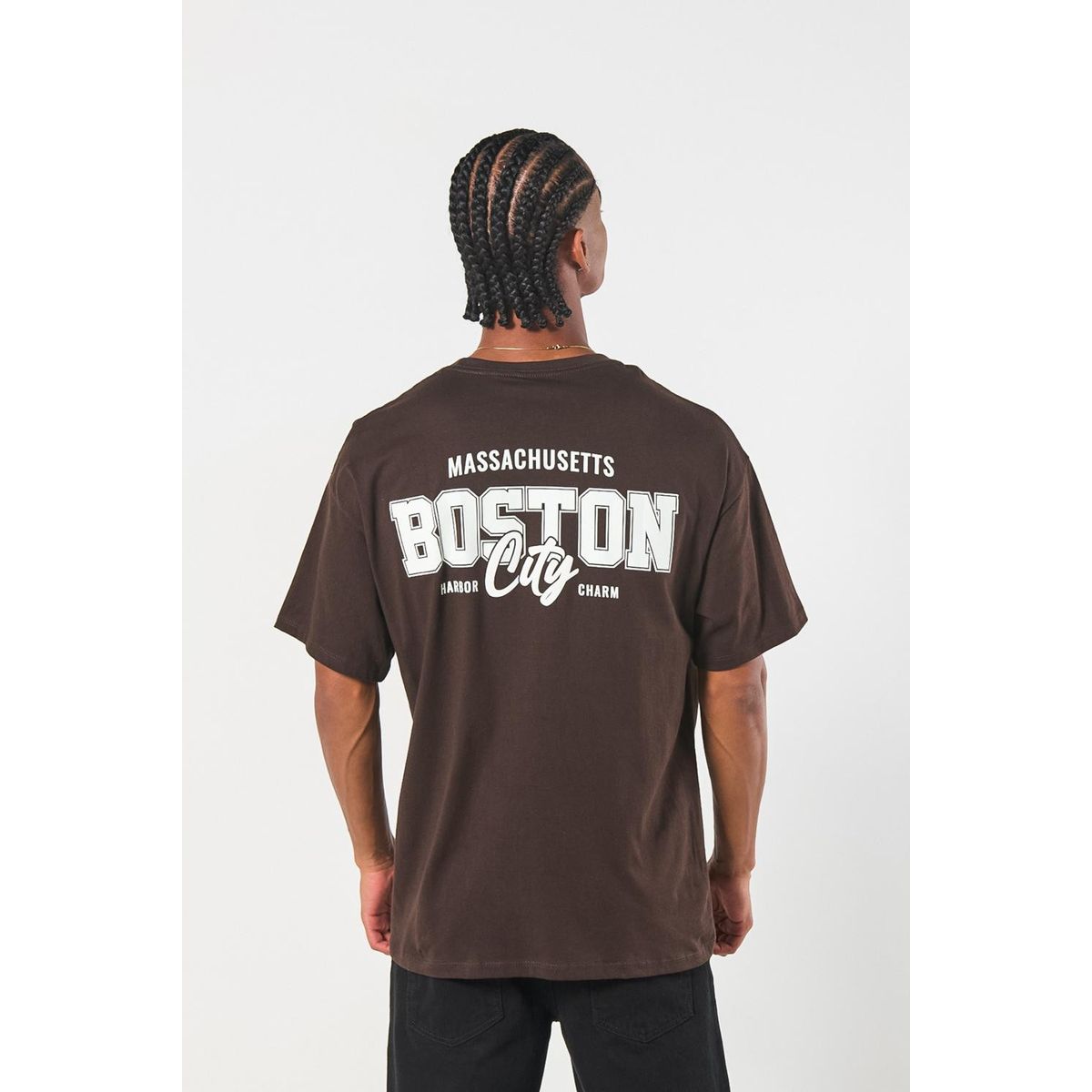 KOAJ - KOAJ Camiseta oversize café college con cuello redondo Hombre